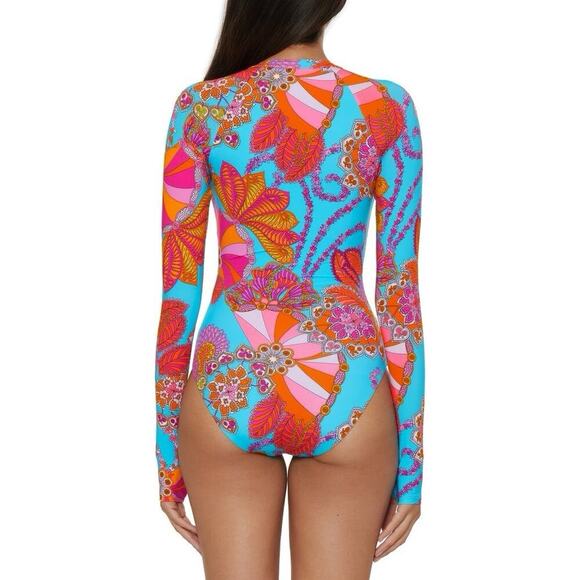 Trina Turk Women Maliana Zip Long Sleeve One-Piece Swimsuit Size XL NWT - Picture 3 of 7